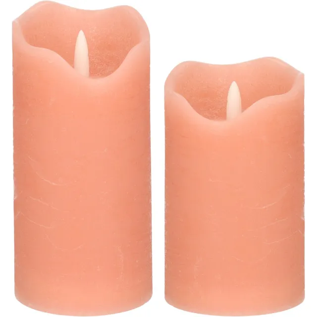 Stern fabrik LED kaarsen/stompkaarsen - set 2x st - roze - H12,5 en H15 cm