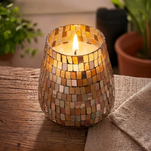 Ancient Wisdom Tall Glass Jar Candles - Amber Mosaic