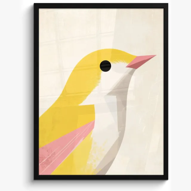 FrameYourWall Poster in lijst - Fotolijst 50x70 cm - Posters - Vogel - Minimalistisch - Geel - Posterlijst zwart - Decoratie - Wanddecoratie woonkamer - Muurdecoratie slaapkamer
