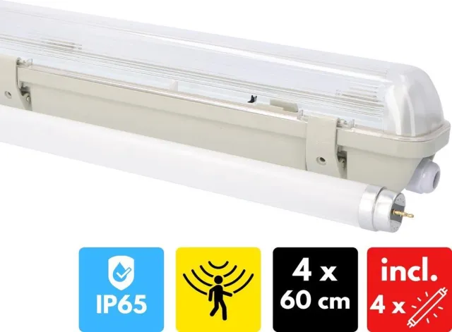 Proventa Outdoor LED TL verlichting met bewegingssensor en lichtsensor - Waterdicht - 4 x 60 cm - Tl-buizen - Tl-armaturen - Tl-verlichting Wit