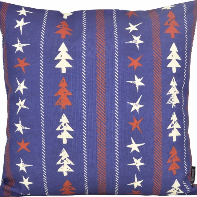 Gek op Kussens! Sierkussen Trees & Stars | 45 x 45 cm | Katoen/Linnen Blauw-Rood