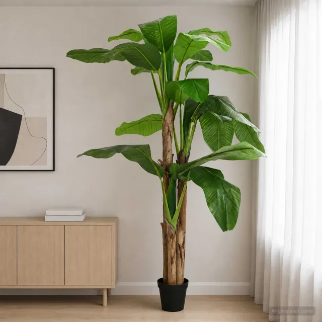 vidaXL Kunstmatige banaanboom Groen 125 x 25 x 250 cm Stof en Bamboe