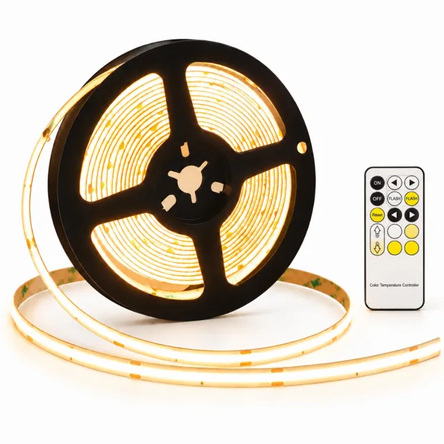 Lichtendirect COB LED Strip - 10 Meter – 608 LEDs/m – Dimbaar & Egaal Licht – 3 Lichtkleuren – Inclusief Afstandsbediening – 3000K/4500K/6500K- LEDSTRIP WARM wit