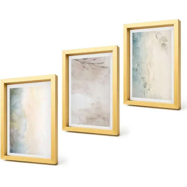 Coloray 4-Delige Schilderij Set - Fijne aquarelkartonnen - 20 x 30 cm - Muurdecoratie - Decoratieve Schilderijen - Wohnzimmer - Wanddecoratie Gouden lijst