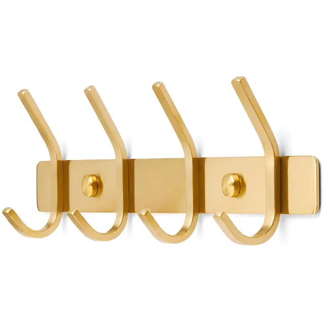 TOJ 8 Haaks Wandkapstok – 30cm - Muur / Wand Kapstok - Hangende Design Muurkapstok - Handdoekrek - RVS - Goud