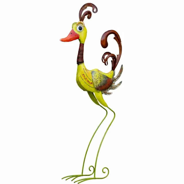 Rawa Geschenken Tuinbeeld - Grappige groene vogel - 110 cm hoog Afmetingen: 110x25x50 geel, groen