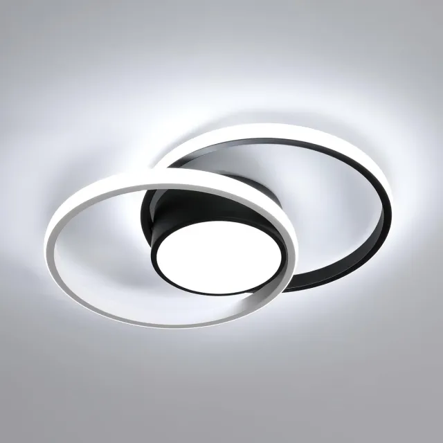 Goeco plafondlamp - 40cm - Medium - 42W - LED - 4800LM - Dubbele Orbiculair Plafondlamp - Zwart-Wit - 6500K - Koel Wit Licht Zwart/Wit