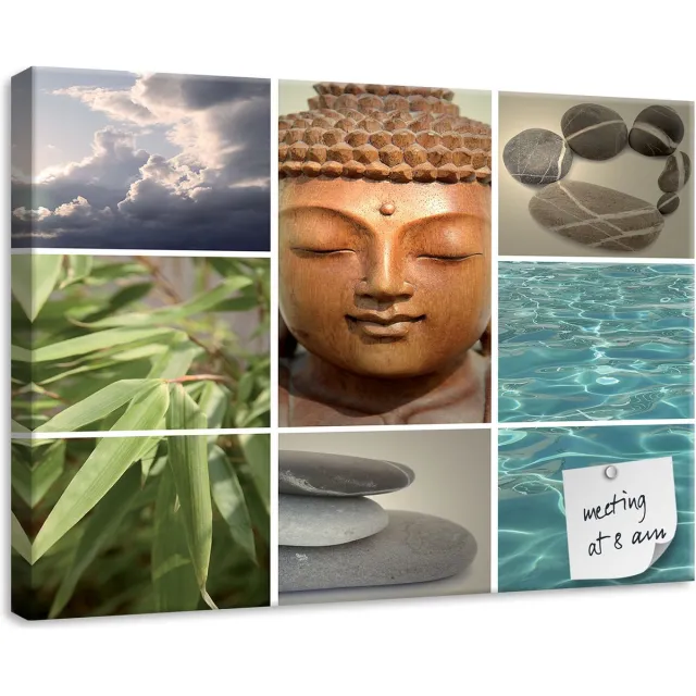 Canvas Schilderij - Boeddha - Zen - Boeddhisme - Meditatie - Zen meditatie - Buddha - Stenen - Woonkamer - Schilderijen op canvas - Inclusief Frame (80 x 80 cm) blauw