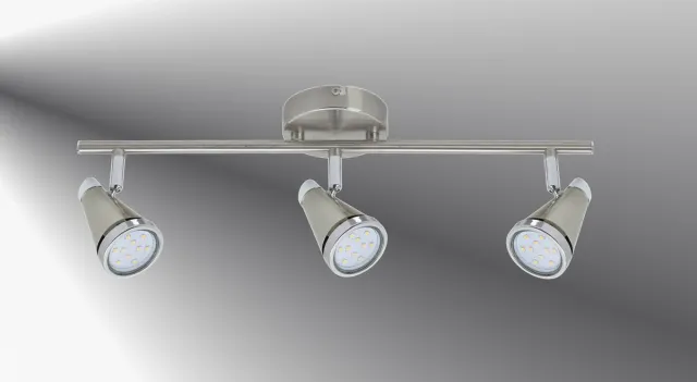 Trango 3-vlam 1009-32 badkamerlamp IP44 *WET* badkamer plafondlamp in nikkel mat & chroom, ganglamp, toiletlamp, plafondlamp, plafondspot inclusief 3x 5 W GU10 LED lamp spots draaibaar 3-Vlams Nikkel mat