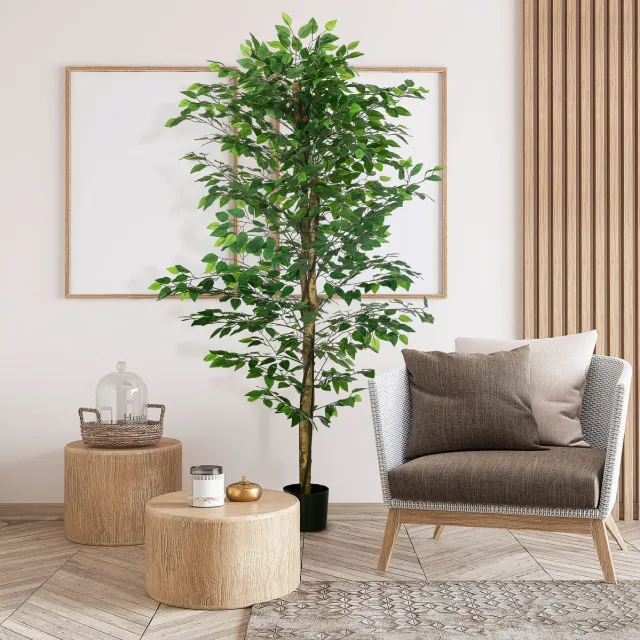 DESMIU Kunstplant – Realistische Ficus – 180 Cm – Kunststof – Groen – Inclusief Pot Voor Binnen En Buiten – Onderhoudsvrij