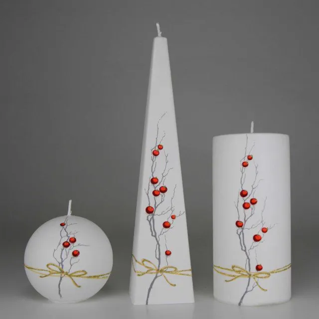 Jakelis Kaarsen - Set - Handgeschilderd - Strik - Wit - Kerst