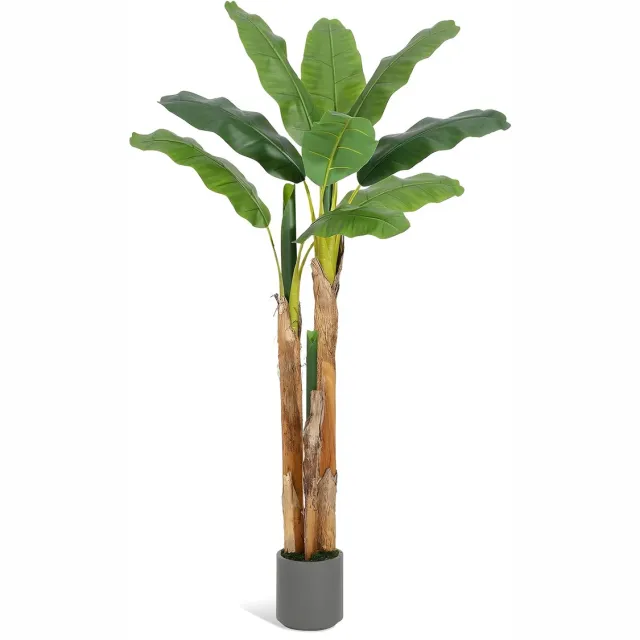 Happiq Kunstmatige Bananenboom 180 cm - Decoratieve Nepplant met Grijze Pot - Voor Binnen & Buiten - Groen