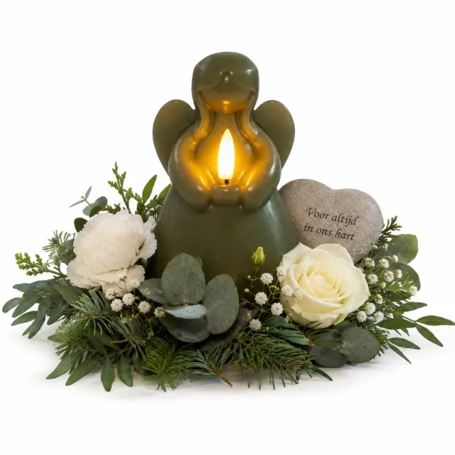 Anna's Collection LED herdenkingskaars engel - jade groen - 14 x 8 cm - met timer - op batterijen - kerstkaarsen