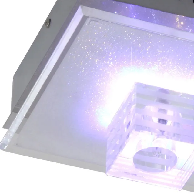 Globo Lighting Plafondlamp trapschakelaar glas woonkamerverlichting decoratieve LED plafondlamp, chroom, 1x G4, LxBxH 20,5x20,5x12,5 cm zilver