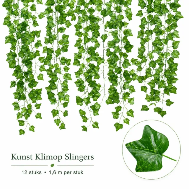 Gloovon Kunstklimop Slingers - Natuurlijk Groen & Flexibel - Geschikt voor Bruiloft, Feest en Interieur - 12 Stuks - 1,6m per Stuk - 19m