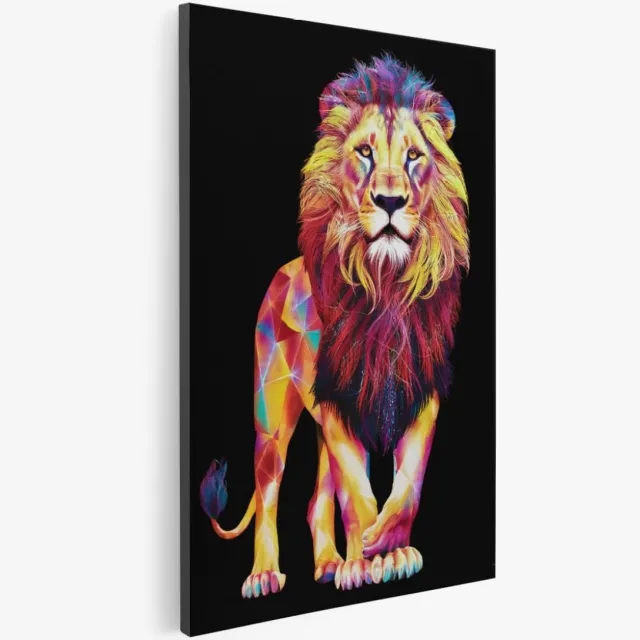 Saammp Canvas Schilderij - Leeuw - Kleurrijk - Abstract - Dieren - 30x40 - Foto op canvas - Wanddecoratie - Muurdecoratie Woonkamer - Slaapkamer decoratie - Canvas Print Multicolor