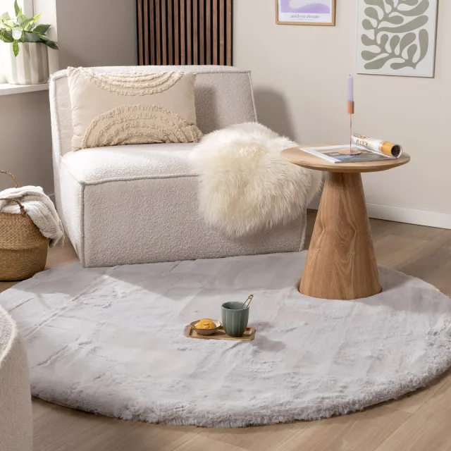 NATURL. Rond Hoogpolig vloerkleed - Comfy Supreme Grijs - Ø 100cm