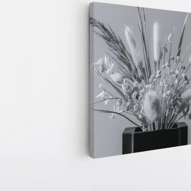 Saammp Canvas Schilderij - Zwart - wit - bloemen - Natuur - 20x20 - Foto op canvas - Wanddecoratie - Muurdecoratie Woonkamer - Kantoor Decoratie Multicolor