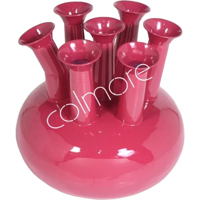 Colmore by Diga fuchsia roze emaille toeter/tulpenvaas met 7 tuiten 39 x 39 x 38cm