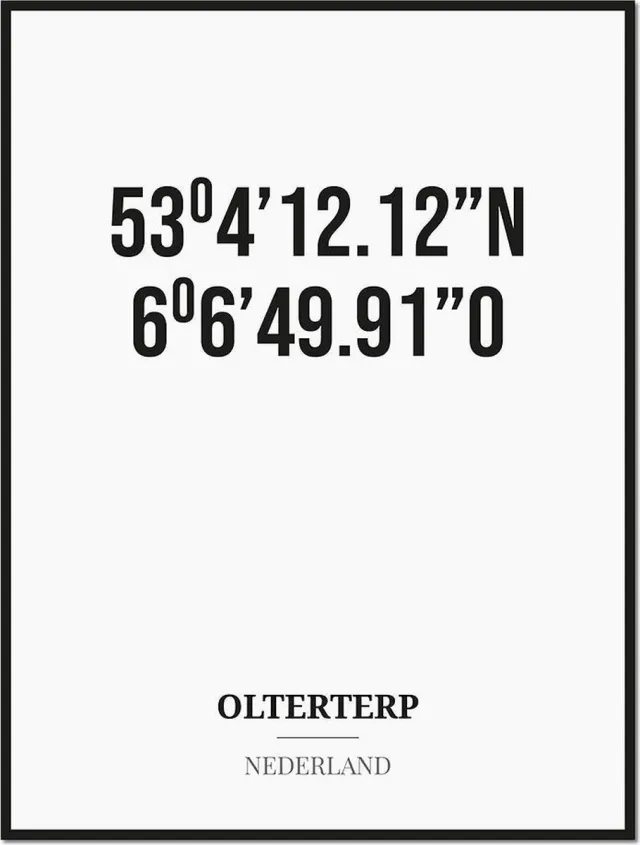 Studio216 Poster/kaart OLTERTERP met coördinaten zwart, wit