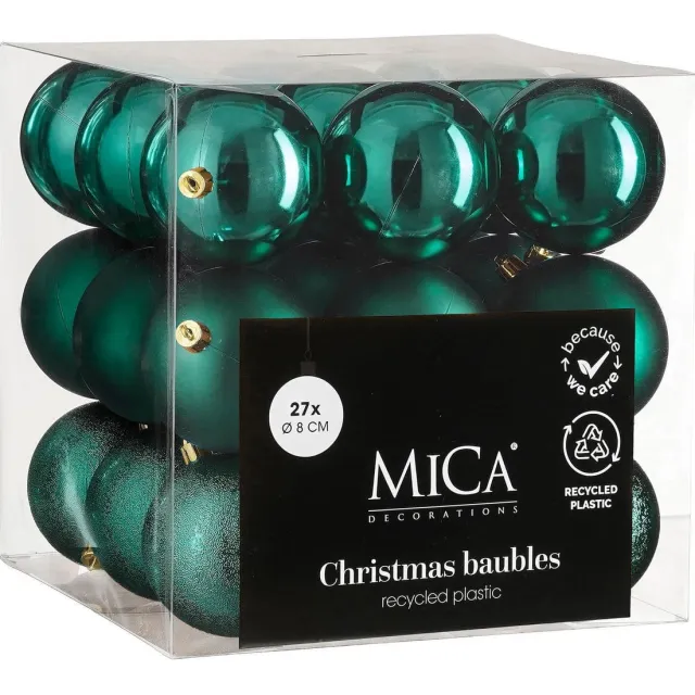 Mica Decorations Kerstballen onbreekbaar petrol - 27 stuks (ø8 cm)