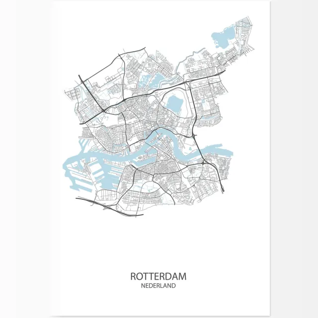 De Lange Koe Poster Rotterdam | Plattegrond | 29,7 x 42,0 cm (A3) Wit