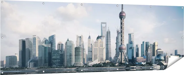 Gards Tuinposter Shanghai Skyline in China - 210x70 cm - Tuindoek - Tuindecoratie - Wanddecoratie buiten - Tuinschilderij Multikleur
