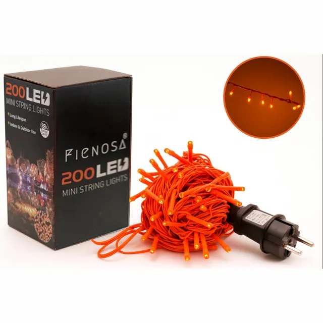 Fienosa Oranje LED Kerstboom verlichting 200 LED’s - Kerst - Sfeerverlichting - WK voetbal – 8 m Lichtstreng + 2 m Aansluitsnoer – Kerstverlichting - Binnen & Buiten – 230V – Energieklasse A