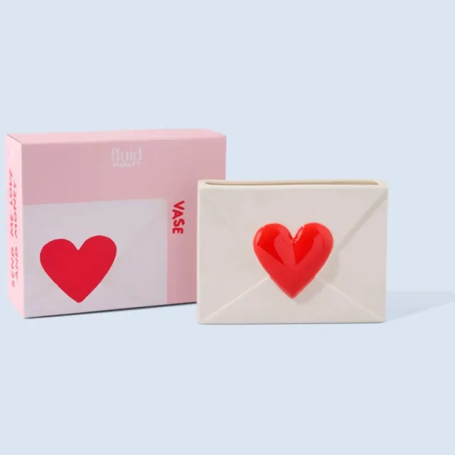 Fluid Market vaas Hart keramiek Creme met rood