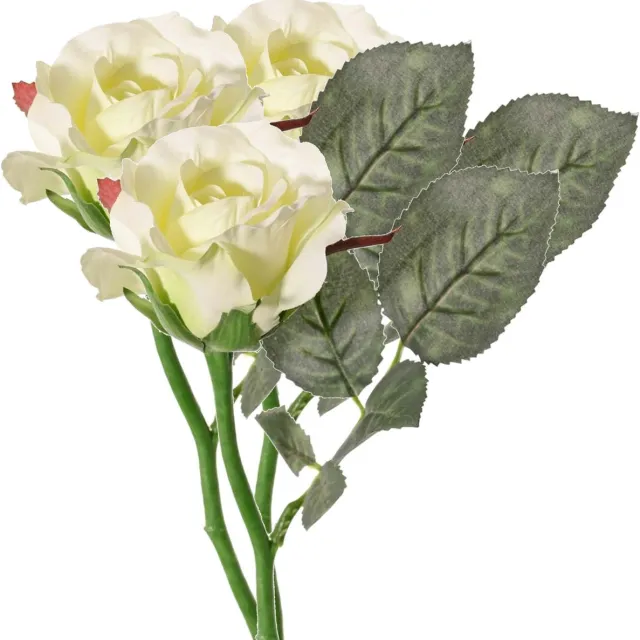 Top Art Kunstbloem roos Alice de luxe - 3x - wit - 30 cm - kunststof steel - decoratie