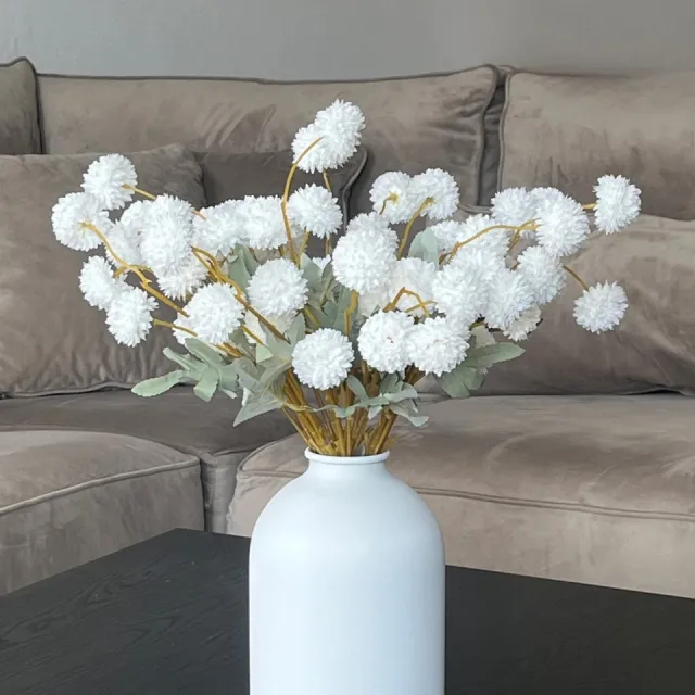 CARLUCHI FLOWERS Zijden Bloemen - Kunstbloemen - Zijden Boeket - Kiku White 55cm - 10 stengels / 50 bloemhoofdjes
