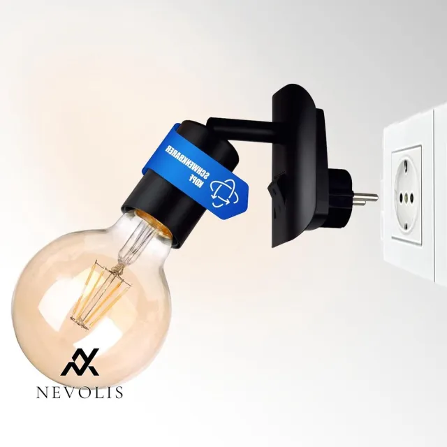 Nevolis LED-insteeklamp incl. 1x 4 watt 2500K goud warmwit E27 LED-lichtbron mat zwart *ANNA* wandlamp leeslamp nachtlamp wandlamp keukenlamp streep insteeklamp . multi-color