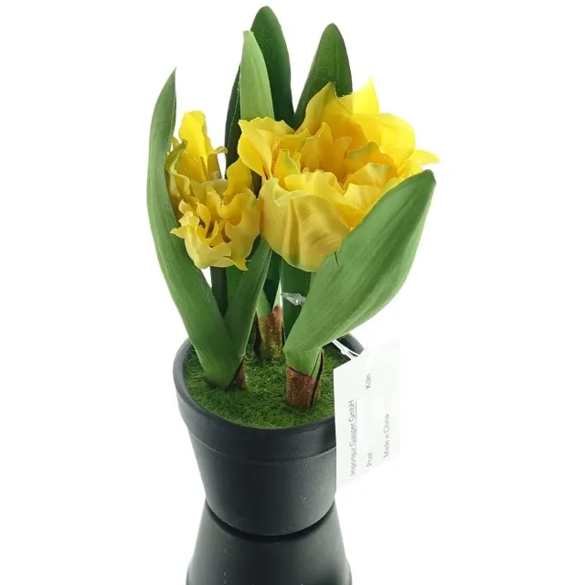 Gasper Tulpen Geel in Zwarte Minipot 19 cm - Kunstplant