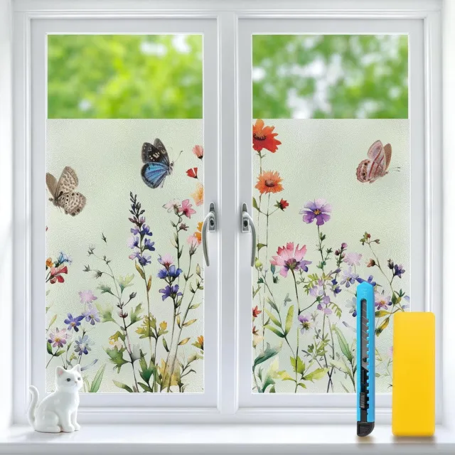 Duraxl Raamfolie - Kleurrijke bloemen - Zelfklevend - 44,5 x 120 cm Veelkleurig