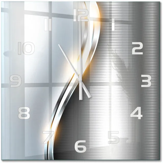 TULUP Wandklok - Metaalabstractie Wandklok Glas Met Motief - 60x60 cm - Zilver Decoratieve Glazen Klok - Witte handen - Vierkante Klok - Gekleurde Glazen Klok - Glazen Klok Met Print