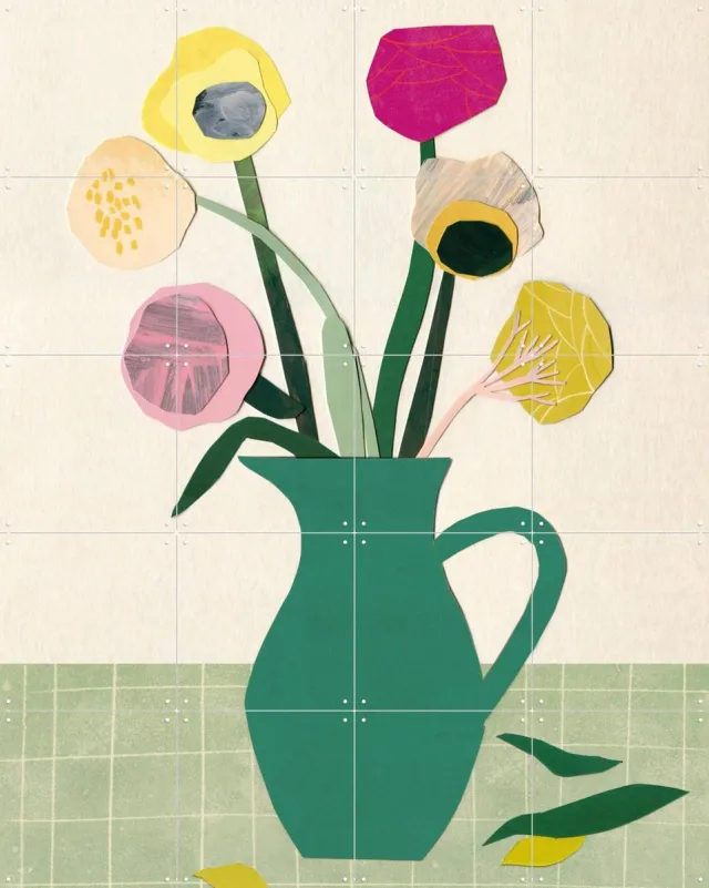 IXXI Flowers 1, Signorinah - 80 x 100 cm - Grote wanddecoratie en posters - Collage, Kleurrijk, Illustraties, Speels, Woonkamer, Bloemen, Boeket Groen