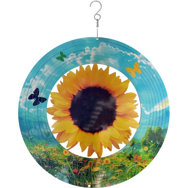 Spin Art/Cooking Vinyl Windspinner, Spin Art, RVS, Zonnebloem/Sunflower ,12SUNFLOW, Geel, Ø30cm