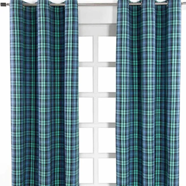 Homescapes Blackwatch Tartan ooggordijnen set van 2 100% katoen, 228 x 137 cm Blauw/Wit/Groen