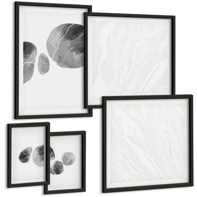 TULUP 4-Delige Schilderij Set - Abstracte minimalistische schilderkunst met verfvlekken - 50 x 50 cm, 20 x 30 cm en 40 x 60 cm - Wanddecoratie - Muurdecoratie - Moderne Interieurdecoratie - Stijlvolle Muurdecoratie Zwarte lijst