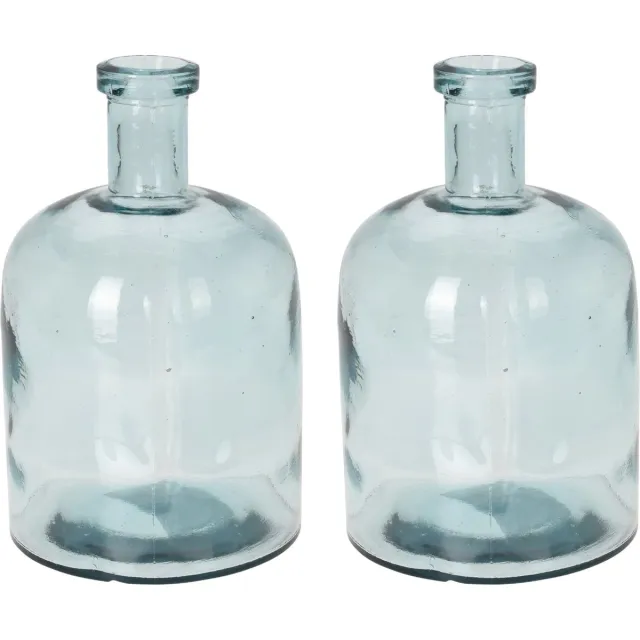 H&S Collection Bloemenvaas Umbrie - 2x - Gerecycled glas - transparant - D15 x H24 cm - Fles vorm