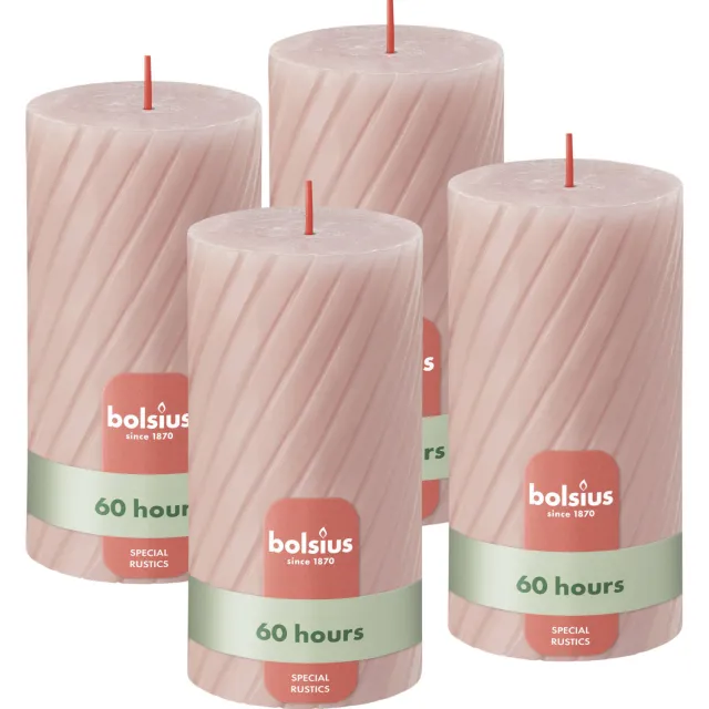 Bolsius stompkaars Rustiek gedraaid (Ø6,8x13 cm) (set van 4) roze