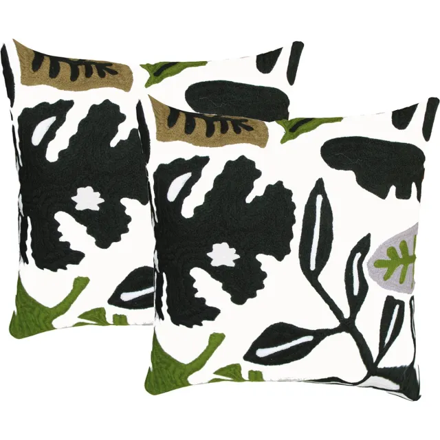 Urbane Hide Set van 2 kussenhoes 45x45 cm | Kussens woonkamer | kussensloop | sierkussens | cushion cover | katoen | Full bookley embroidery wit