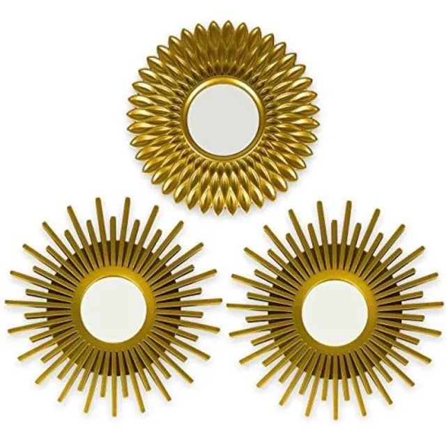 PromoHome Wandspiegels Set van 3 - Ronde Gouden Spiegel Decoratie voor Woonkamer, Slaapkamer en Gang - Vintage Wanddecoratie met Kunststof Frame - Woonaccessoires en Cadeau Idee Bronze