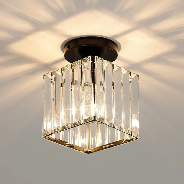 Haobosic Mini-kristallen plafondlamp-Moderne kristallen kroonluchter-E27 -13CM-Zwart