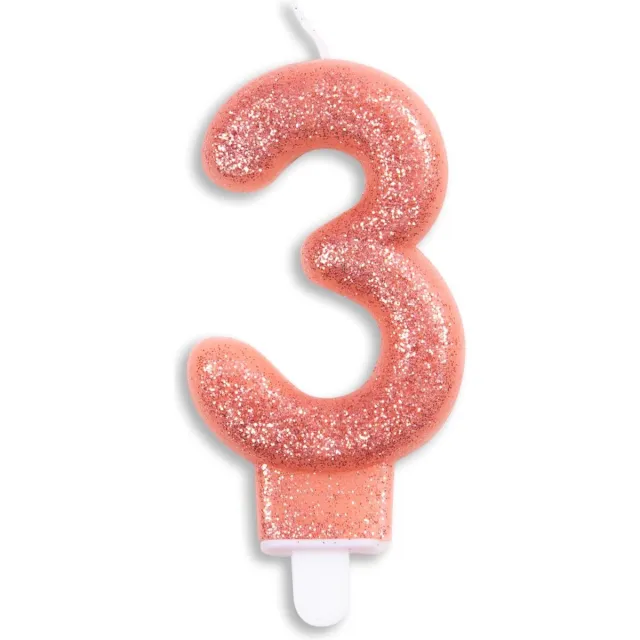 Zie titel Wefiesta - Cijferkaars 3: Rosé - Verjaardagskaarsje - Zalmroze Zie titel