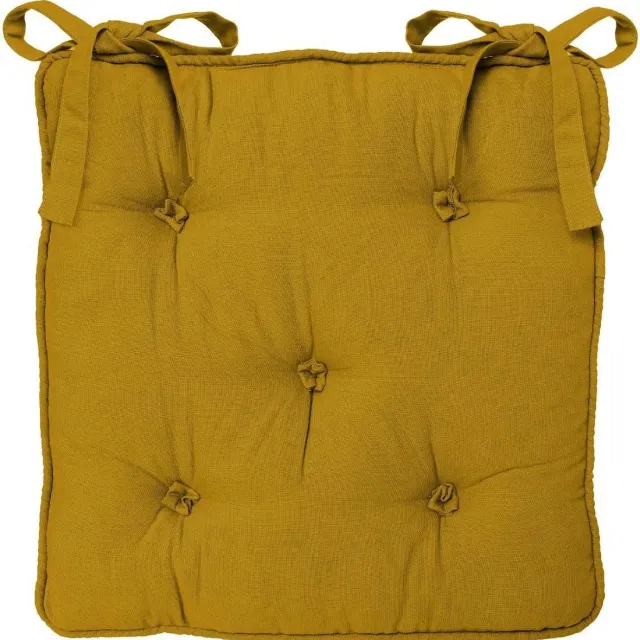 Atmosphera Deluxe Stoelkussen 40x40x8cm met lintjes en 5 knopen - Oker Bruin