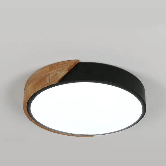 Riserva LED Plafondlamp Rond 30W Zwart Hout Modern Design 3375lm 6500K voor Woonkamer Slaapkamer Keuken