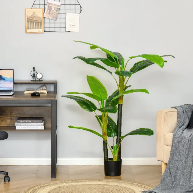 STILVORA Kunstplant – Bananenboom 150 Cm – Realistische 18 Bladeren – Kunststof – Groen – Voor Binnen & Buiten – Met Zwarte Pot Green