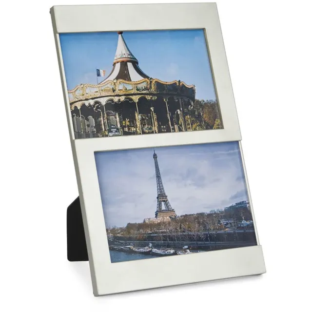 Ibenzoa Fotolijst voor Twee Foto's in Elegant Zilver met Flexibele Plaatsing wit