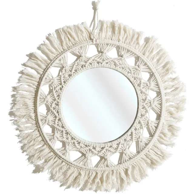 HOME DECO FACTORY Wandspiegel Boho/Ibiza - macramé - rond - naturel - D55 cm